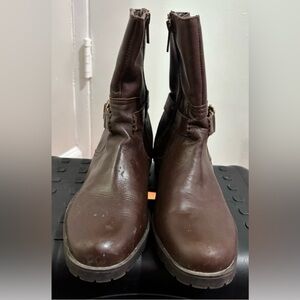 Anne Klein Akcrayton Brown Leather Moto Boots 8.5M | Buckle Strap